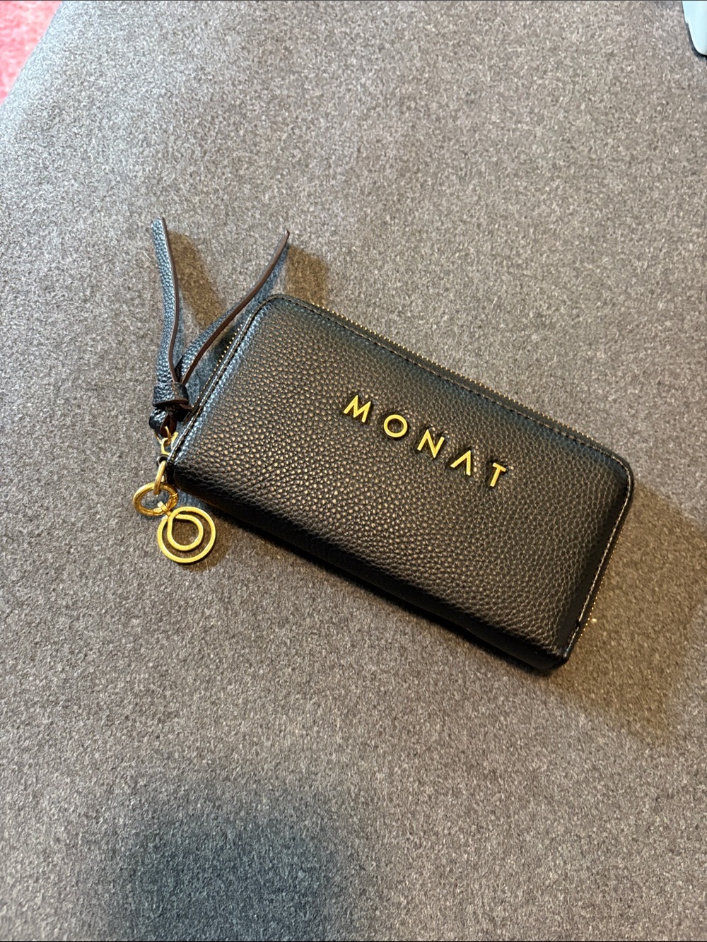 MONAT Black Pebbled Leather Zip Wallet